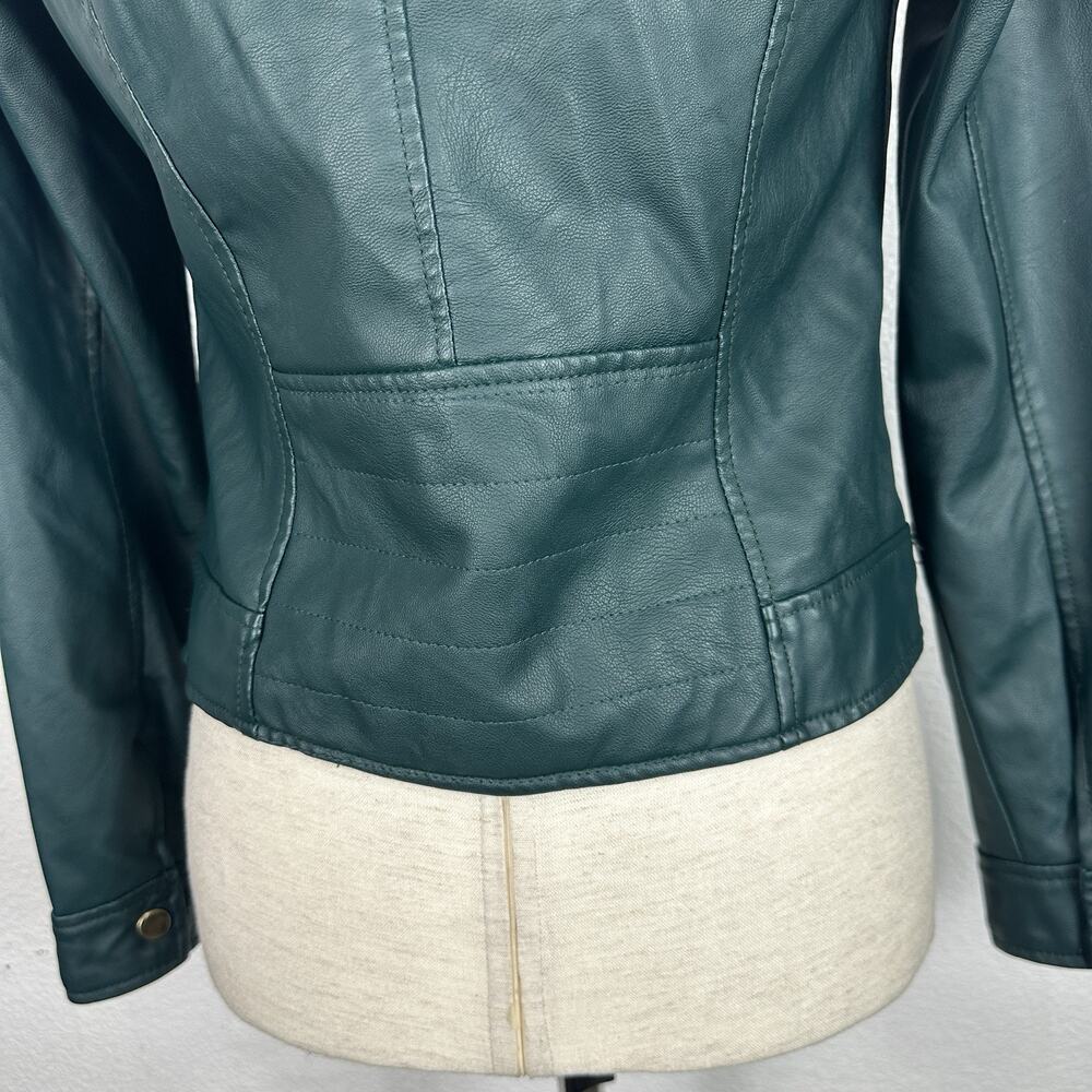 Vintage Y2K Jacket Delias Small Dark Green Faux Vegan Leather Moto Indie Grunge - Picture 9 of 13
